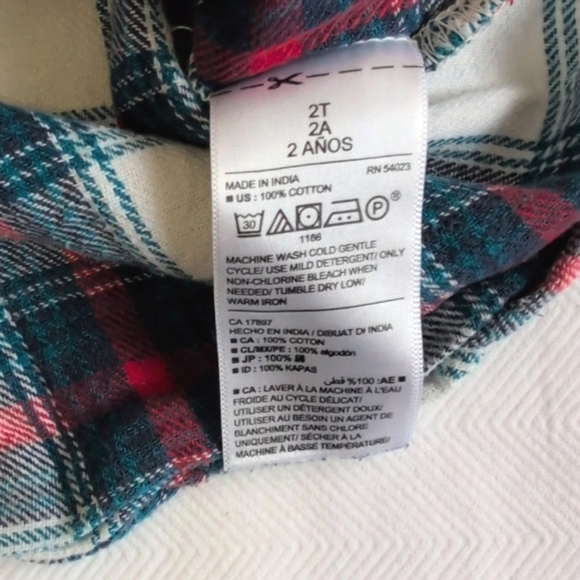 old navy blue plaid cotton flannel button down shirt 2T toddler boys - Picture 4 of 5